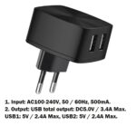 Адаптер HOCO 220V  C26A 3.4A  2 USB - Image 2