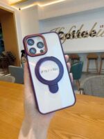 Калъф силикон MagStand Cover Прозрачен / Лилава рамка / за iPhone 17 Pro